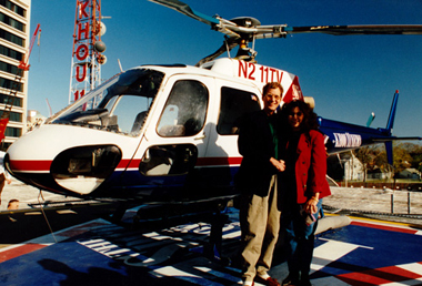 Houston Makeup Artist Cinthia Moore and Host David Letterman on the roof at KHOU 11 in Houston