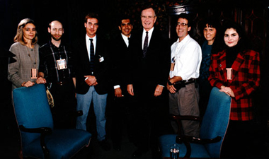President George Bush Sr. and staff, with Houston Makeup Artist Cinthia Moore