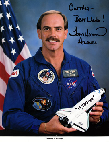 Photo of Atlantis Astronaut Thomas J. Hennen after Cinthia Moore applied makeup.