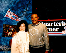 Cinthia Moore a makeup artist from Houston and Hall of Fame Quarter Back Warren Moon on the set of KHOU 11's Quarter Back Corner