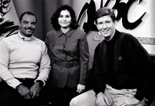 Houston makeup artist Cinthia Moore and hosts of Quarter Back Corner Warren Moon and Giff Nielsen